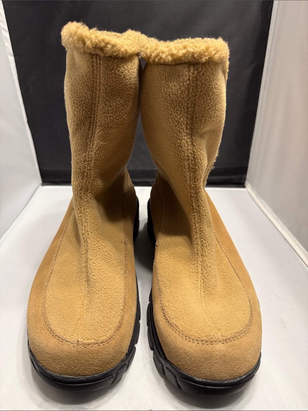 Lands' End Women's Tan Suede-Look Fleece-Lined Winter Boots
